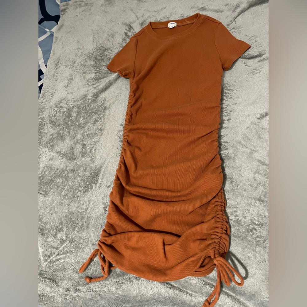 Garage Rust Orange Ruched Dress